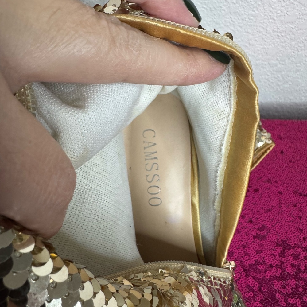 CAMSSOO 🌟 Gold Sequins Over-the-Knee Stiletto Peep-Toe Boots (Women's Size 8.5) - Picture 12 of 16